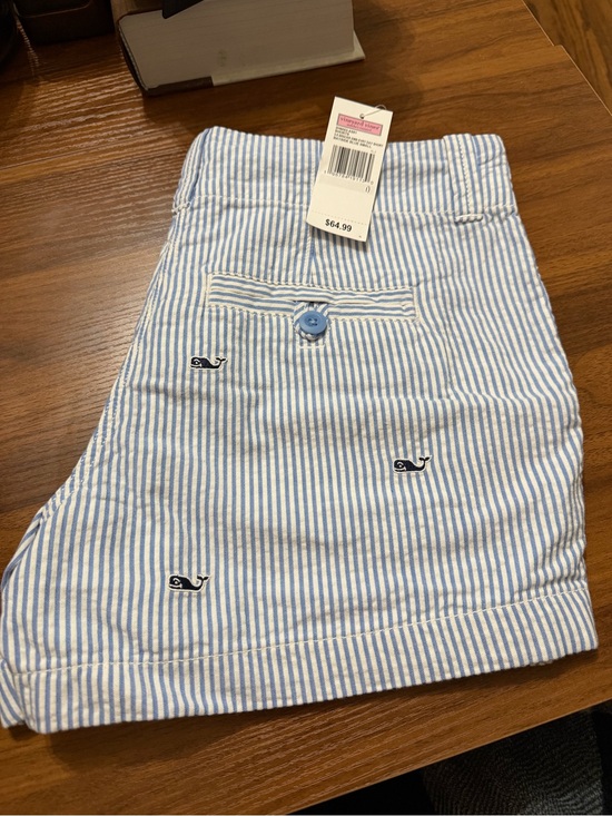 Vineyard Vines Pants - Vineyard Vines Blue and White Striped Cotton Shorts with Whale Embroidery